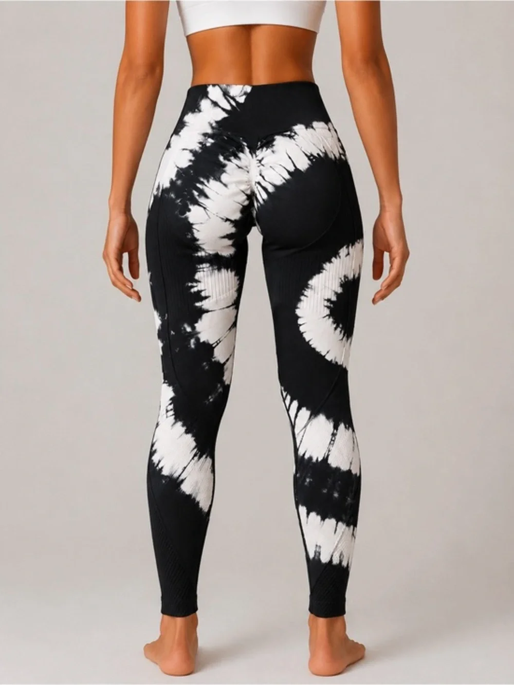 High-Waist Black & White Tie-Dye Leggings
